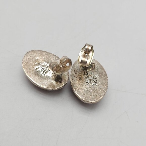 Sterling Silver Taxco Orange Jasper Oval Stud Earrings Vintage - Picture 4 of 5